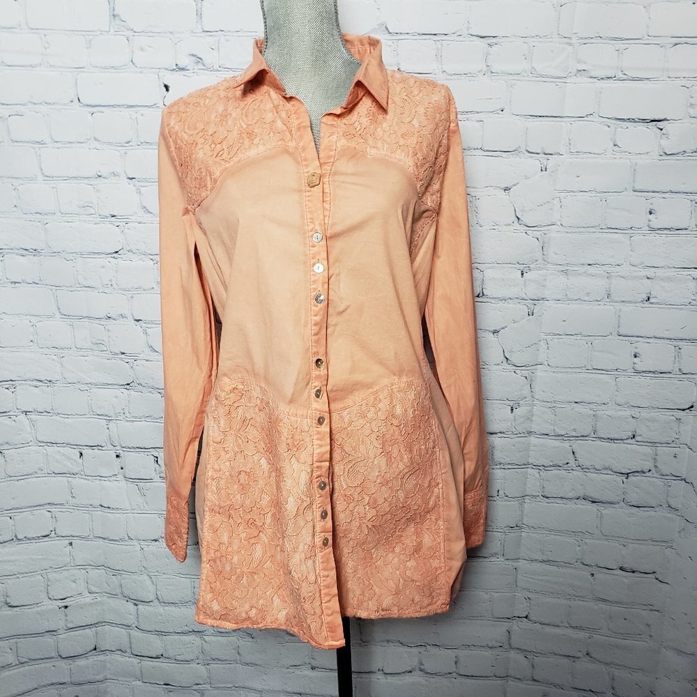 Dismero Luxury Italian Designer Coral Blouse Top Button Down Embroidered NWT XXL